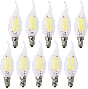 Pack 10 E14 Vintage Candelabra LED Bulb 4W C35 400 Lumens Cool White 6000K Chandelier Light Bulbs C35 Filament LED Candle Bulb Flame Tip No Dimmable [Energy Class E]