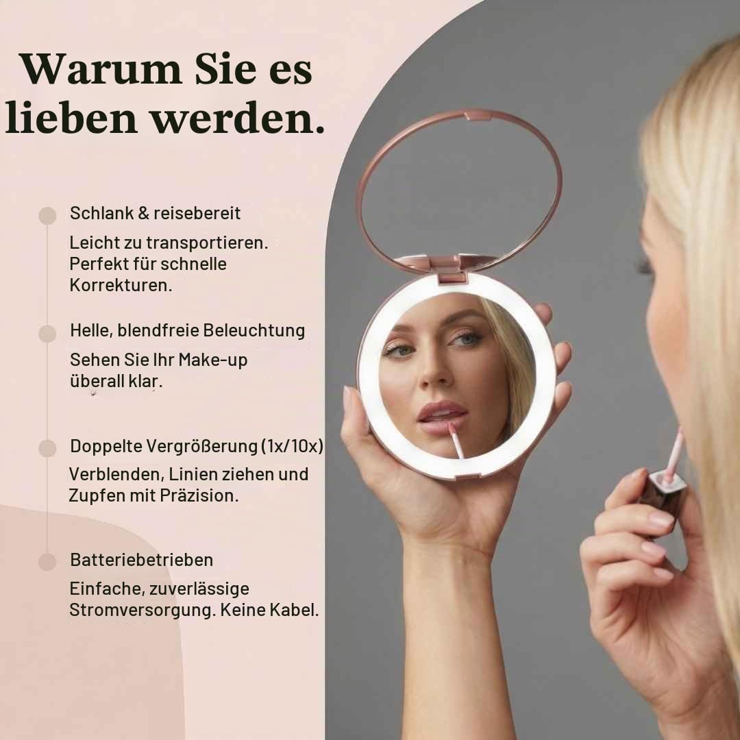 Fancii Taschenspiegel, 1-fach/10-fache Vergrößerung – LED-Make-up-Spiegel mit natürlicher Beleuchtung, 12,7 cm Durchmesser, kompakt und tragbar für Reisen (Roségold)
