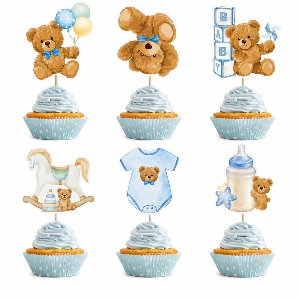 36 Pcs Baby Shower Cupcake Toppers Baby Shower Cake Topper (A-Blue)