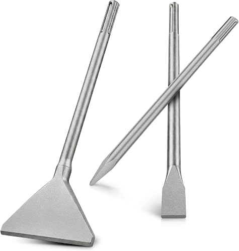 3 Pcs 16'' Chisel Set, Tile Removal Scaling Chisel for Brick Concrete | Compatible with Sds Max Rotary Hammers, Sharp Flat Point for Masonry Demolition, Chip Away Mortar and Tile Adhesive