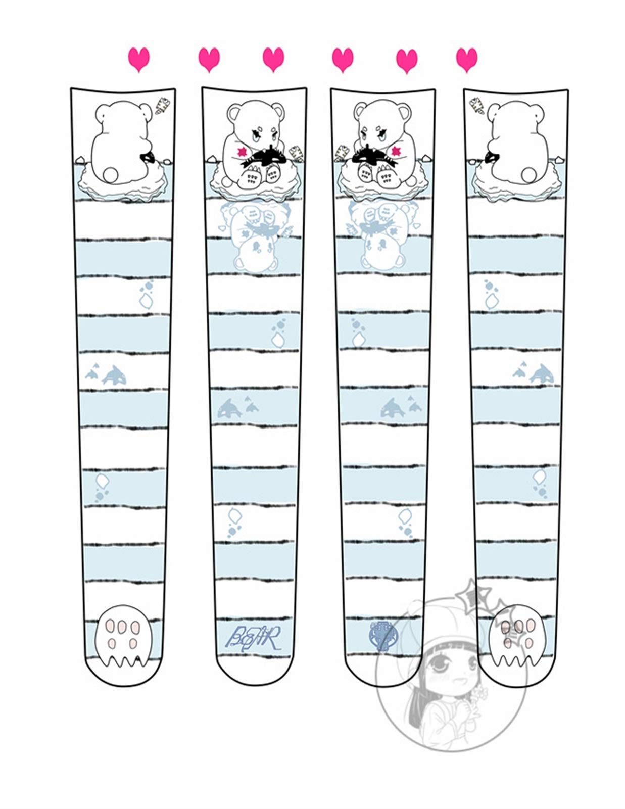 Lolita Strümpfe Blaue und weiße Streifen drucken Knie - High COS-Socken Warm (Color : White)