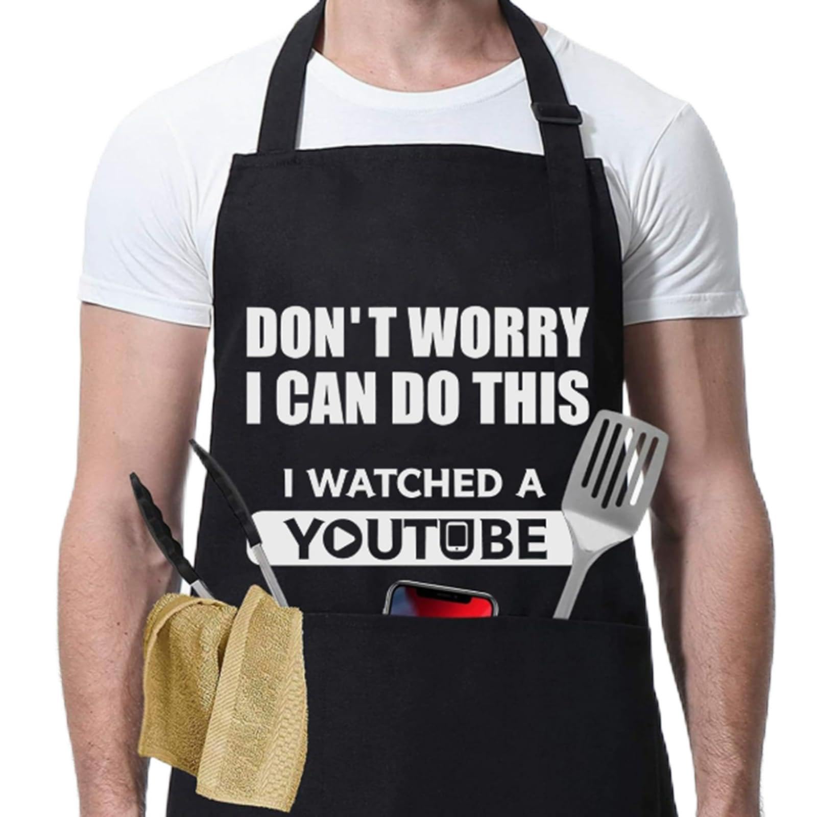 Uoxmiy Funny Apron,Waterproof Printed Funny Aprons for Men with 3 Large Pockets,Adjustable Mens Apron for BBQ Kitchen Restaurant Coffee House