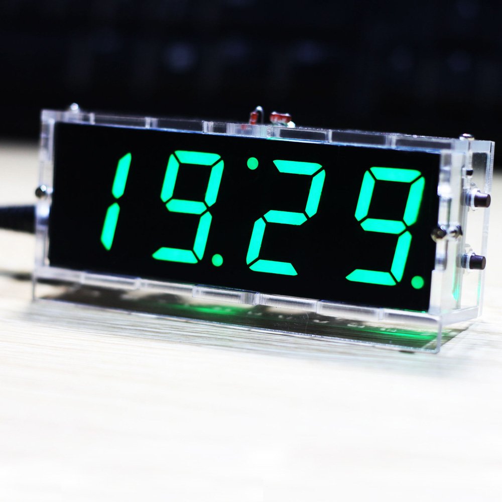 Irfora Compact 4-digit DIY Digital LED Clock Kit Light Control Temperature Date Time Display with Transparent Case