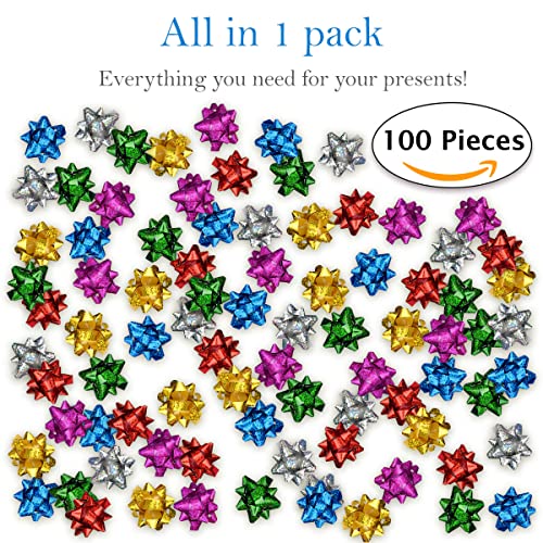 Jonami 100x Geschenkschleifen Selbstklebend Kleine Dekoschleifen - Fertigschleife für Weihnachten, Geburtstag und Hochzeit, Ø 5 cm, Bunt