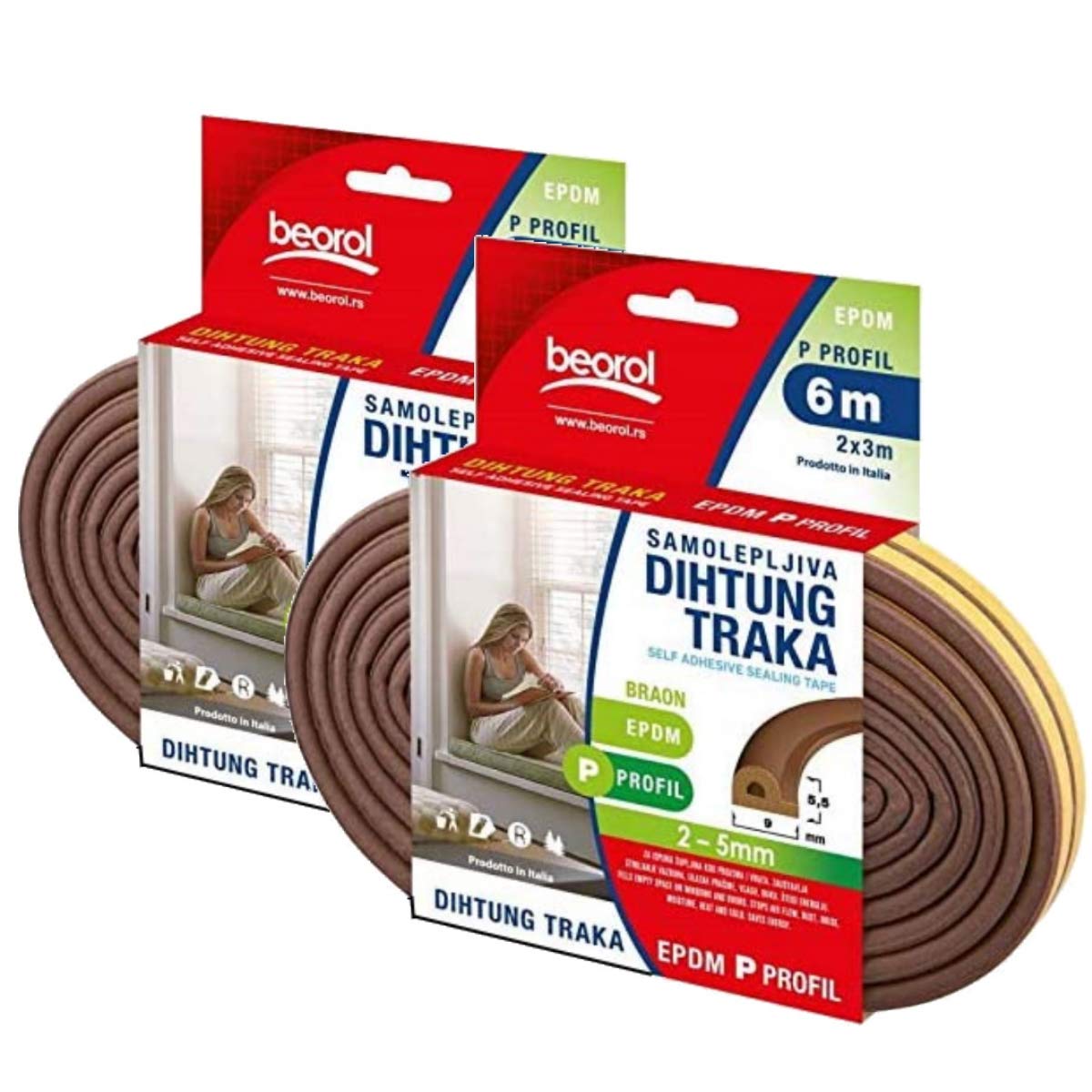 BeorolSealing Tape Self Adhesive 'P' Profile Brown 2 X 3Mtrs Pbr6 Beorol
