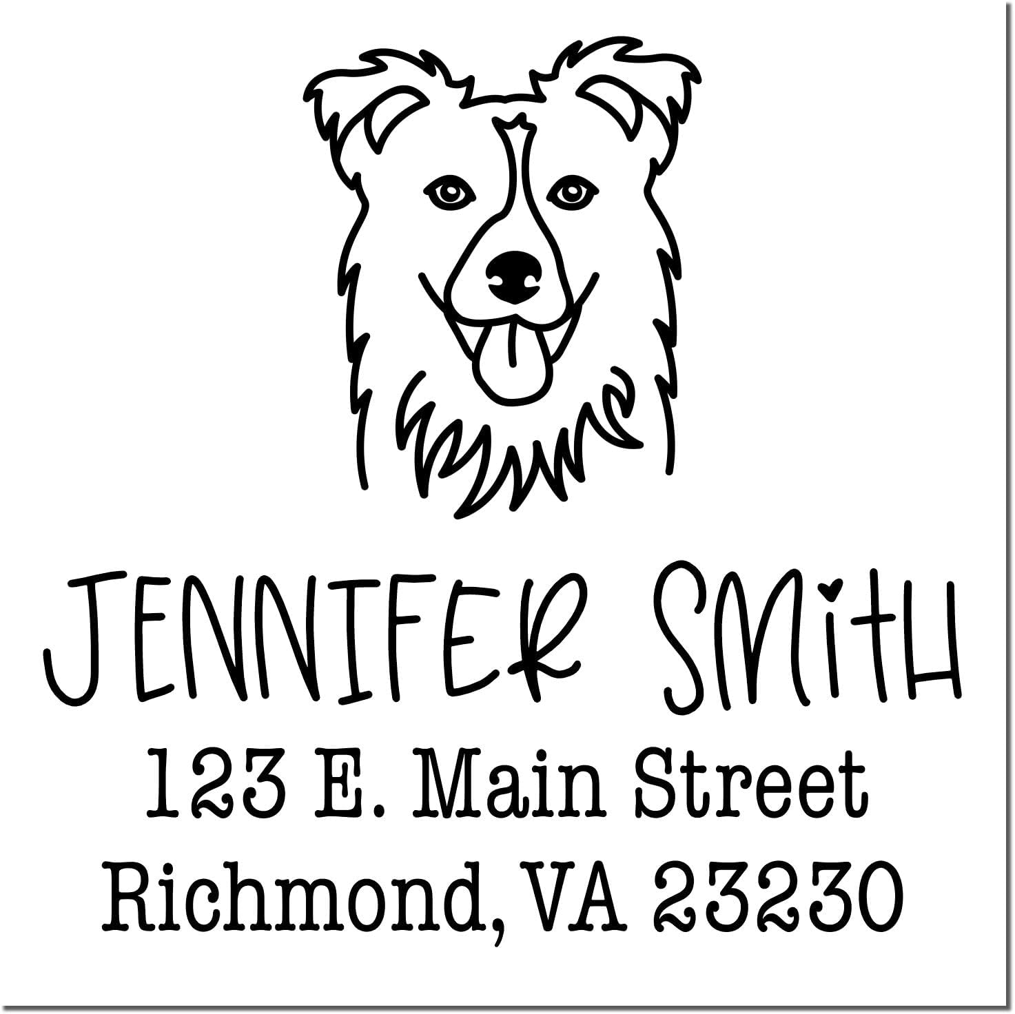 Personalized Collie Dog Address Stamp Modern Self-Inking Name Tags | Custom Return Mailing Labels for Letters & Packages | Square 1-5/8 PSI Stamper for Dog Lovers & Home Office Organization
