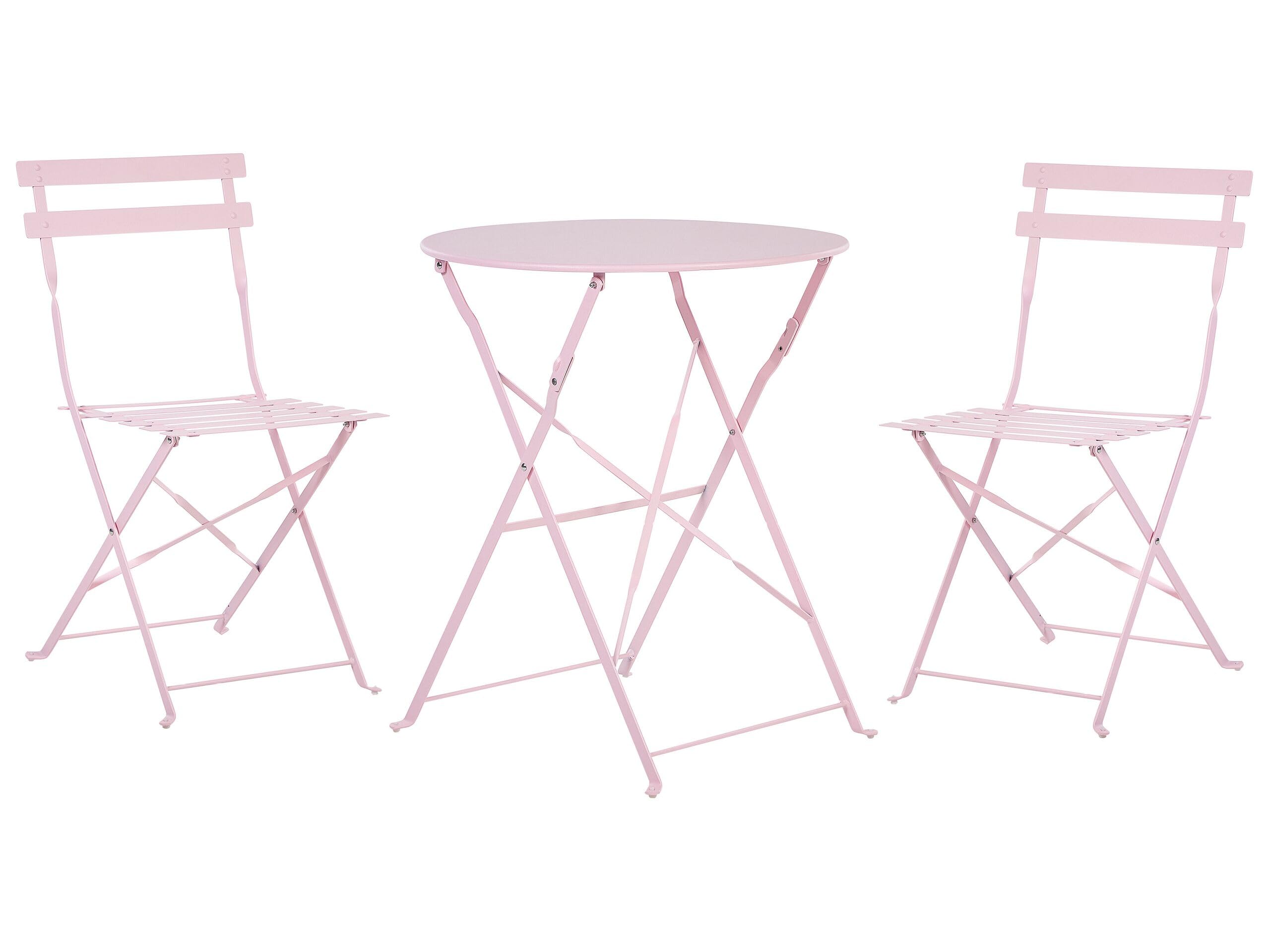 Salon de Jardin Bistrot Table et 2 Chaises Pliables en Acier Rose Pastel Fiori