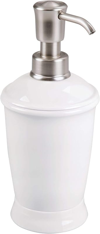 Franklin PA-Free Plastic Refillable Soap and Lotion Dispenser, 3.5" x 3.5" x 8", White/Brushed | Franklin Collection