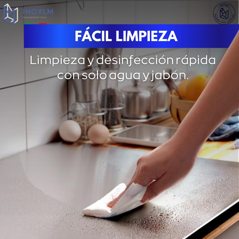 INOXLM Tabla de cortar, superficie de trabajo de acero inoxidable, varios tamaños, para amasar, para cocina, bar, restaurante (80 x 50, borde de 2 cm)