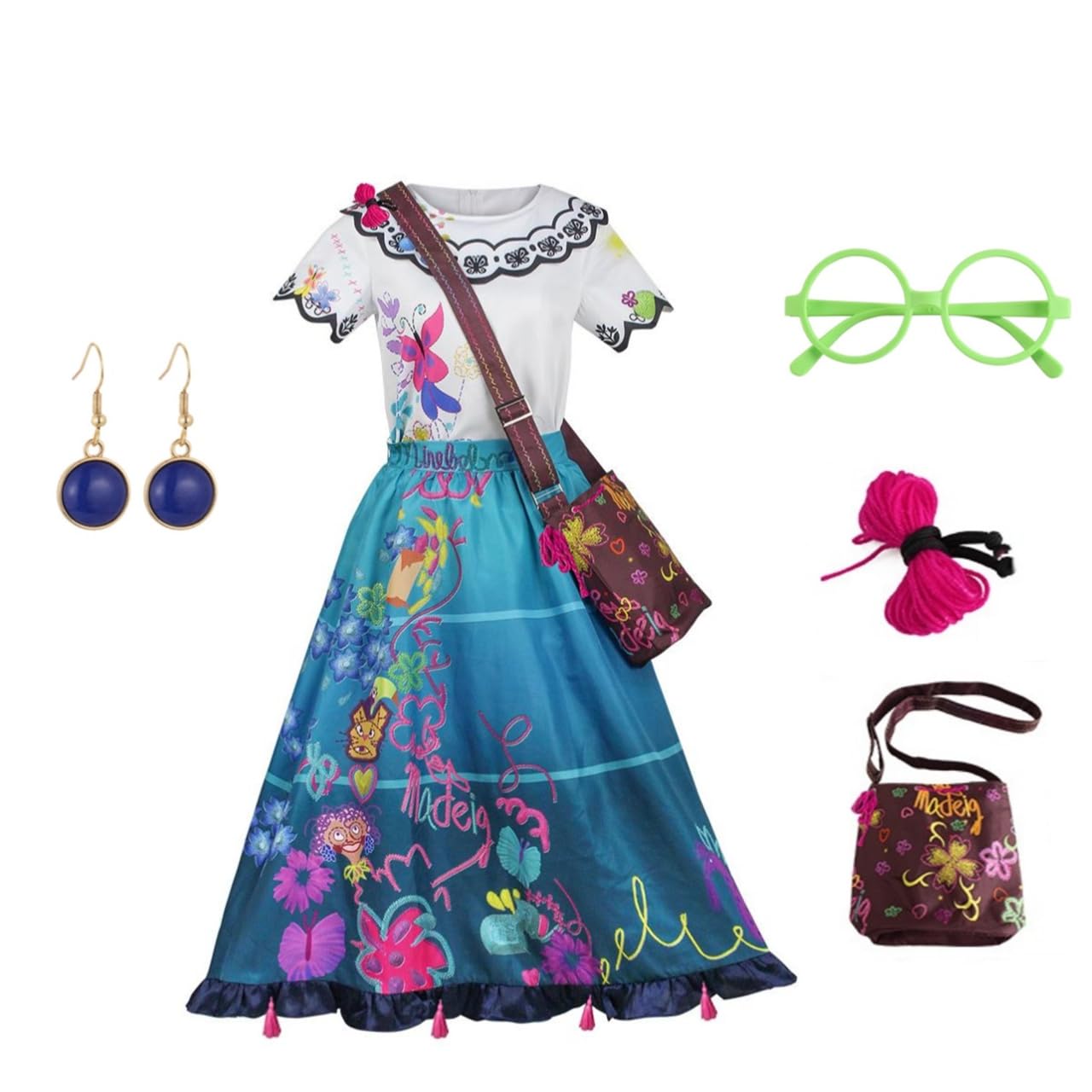 Amazon.co.jp: ミラベル コスプレ 衣装 ワンピース 眼鏡、耳飾り