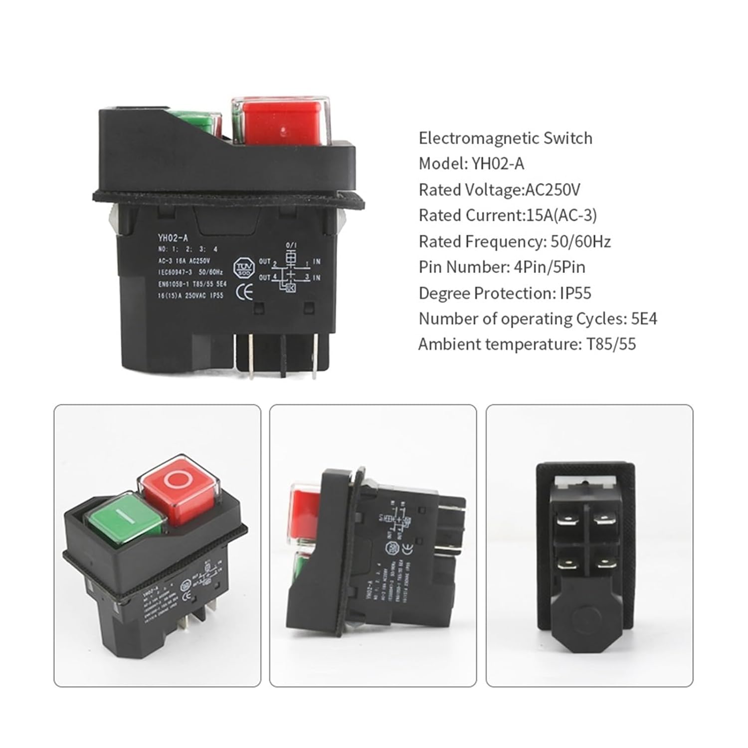 YH02-A 110V 220V 4PIN 5PIN Electromagnetic Switch Starter Push Button for Machine Tool Equipment IP55 Waterproof Safety 16A