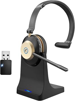 Bluetooth Headset, Wireless Headset with Mic for Work, Bluetooth 5.3, Wireless Headphones with AI Noise Cancelling Microphone Clear Calls & Mic Mute, for Computer/PC/Laptop, USB Dongle.