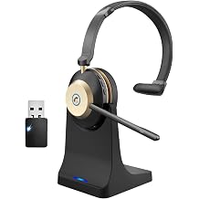 Bluetooth Headset, Wireless Headset with Mic for Work, Bluetooth 5.3, Wireless Headphones with AI Noise Cancelling Microphone Clear Calls & Mic Mute, for Computer/PC/Laptop, USB Dongle.