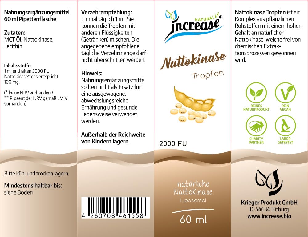 Nimm 3, zahl 2 Aktion Liposomale Nattokinase Tropfen hochdosiert - 2000FU Nattokinase pro Tag (180.000FU in 3 Flaschen) - MCT Öl C8 & C10 - Hohe Bioverfügbarkeit - vegan