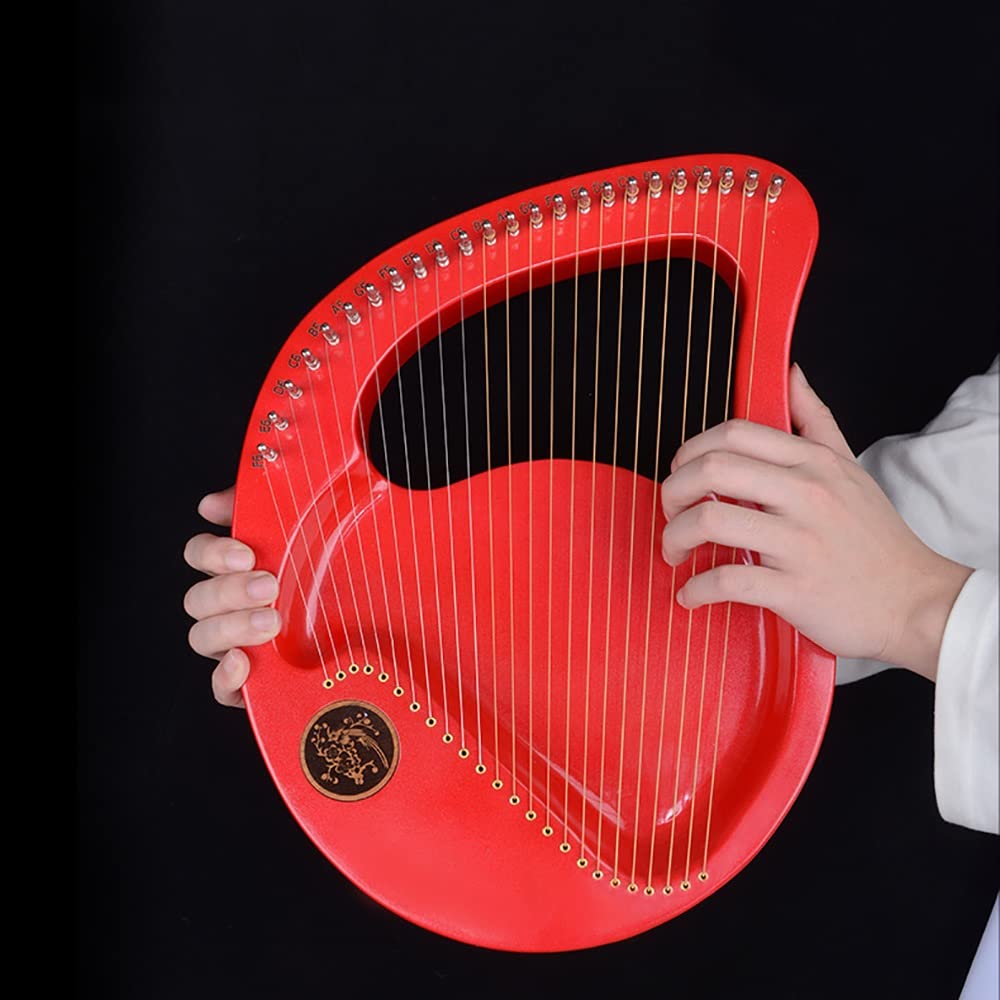 24 Saiten Mahagoni Massivholz Metallsaiten Musikinstrument für Erwachsene und Kinder, mit Stimmschlüssel, Notenblatt, Geschenk für Musikanfänger, Kinder und Erwachsene