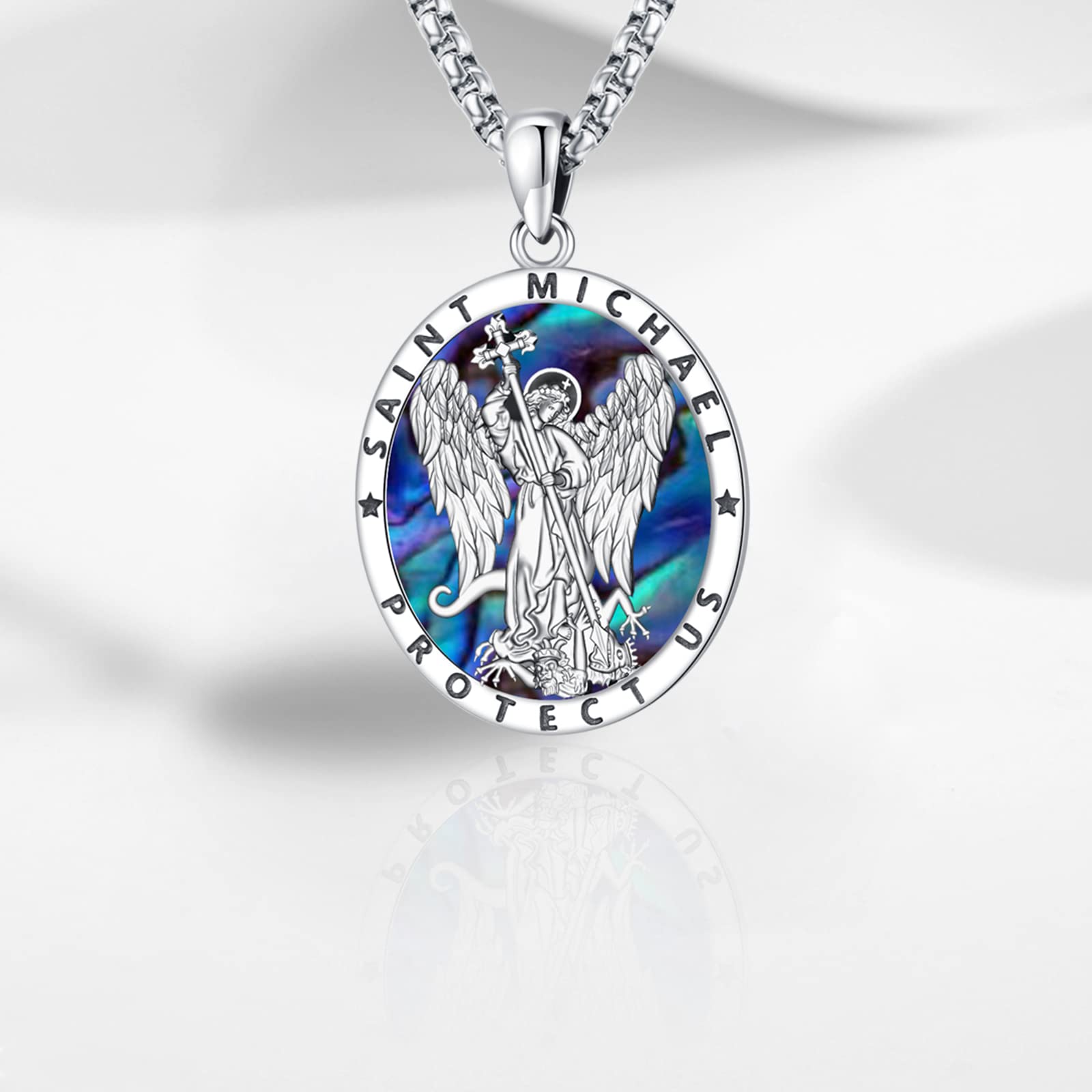 Eusense Collana San Cristoforo/San Michele/Crocifisso/San Benedetto/Vergine Maria in argento 925 con ciondolo patrono religioso gioielli cattolici protezione amuleto per uomini e donne