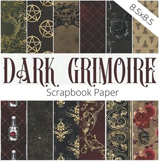 DARK GRIMOIRE: Scrapbooking paper | Modern witch decorative papers set with pentagrams, potions, spider webs, black roses, gothic, grunge and alchemy ... DIY projects, decoration, and collage
