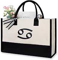 Vista 61 de TOPDesign Personalized Initial Canvas Beach Bag, Monogrammed Gift Tote Bag for Women Negro y marrón