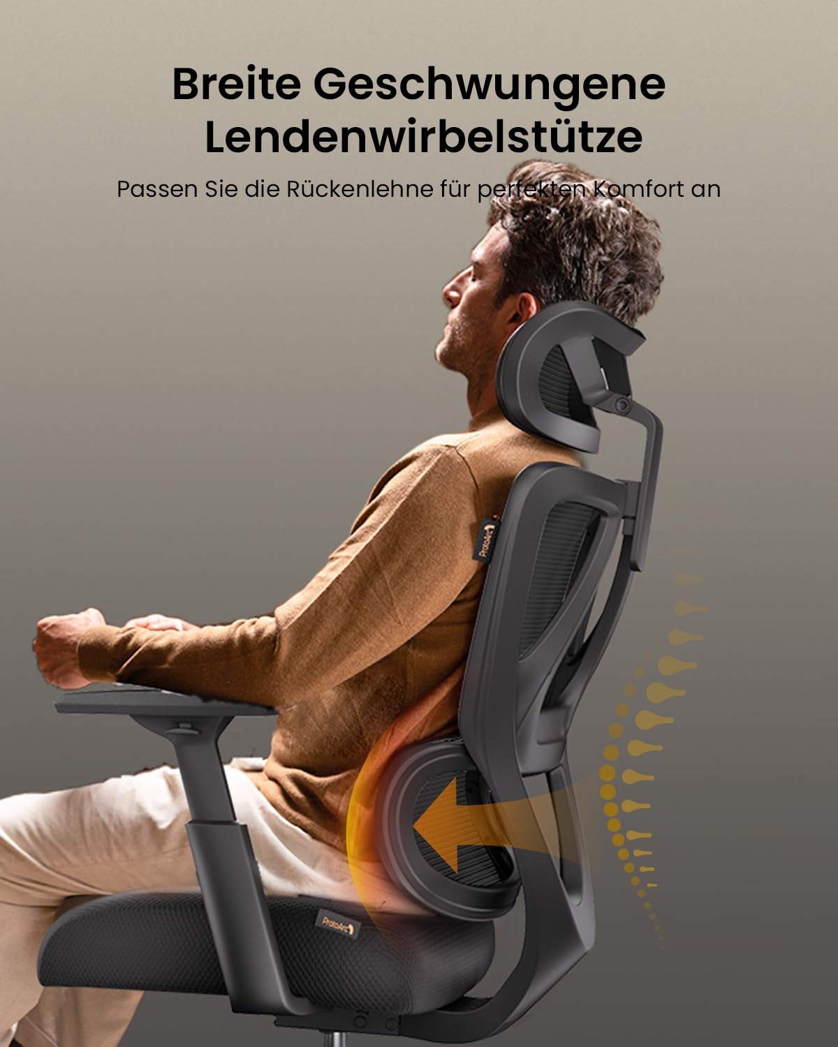 ProtoArc EC100 Ergonomischer Bürostuhl – Computer-Schreibtischstuhl mit 10 cm dickem Federkissen, Lendenwirbelstütze, Verstellbarer Armlehne & Kopfstütze, Mesh-Drehstuhl für Home-Office, Schwarz