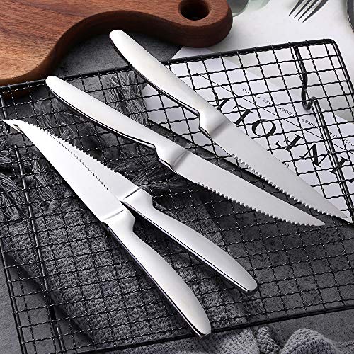 BISDARUN Stainless Steel Serrated Steak Knives Set of 6, Silver Dinner Knives Table Knifes for Cutting Steak Meat Dishwasher Safe, 8.66 Inches (22CM) - Image 2