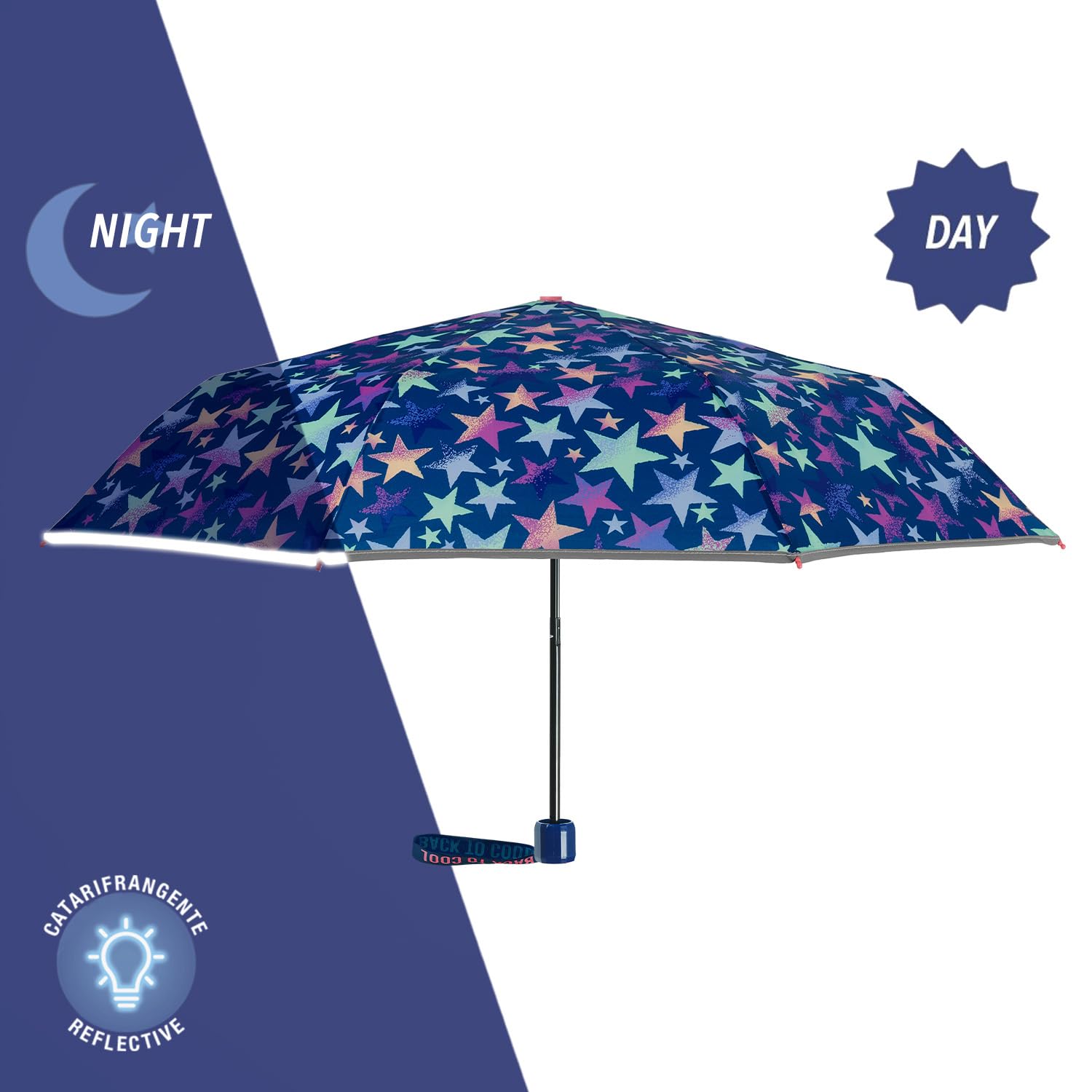 PERLETTI Klein Kinder Regenschirm Pink für Mädchen - Rosa Kinderschirm Reflektierend mit Rosa Pink Lila Motiv - Taschenschirm Kompakt Windsicher Sturmfest 7+ Jahre - Durchmesser 91 cm