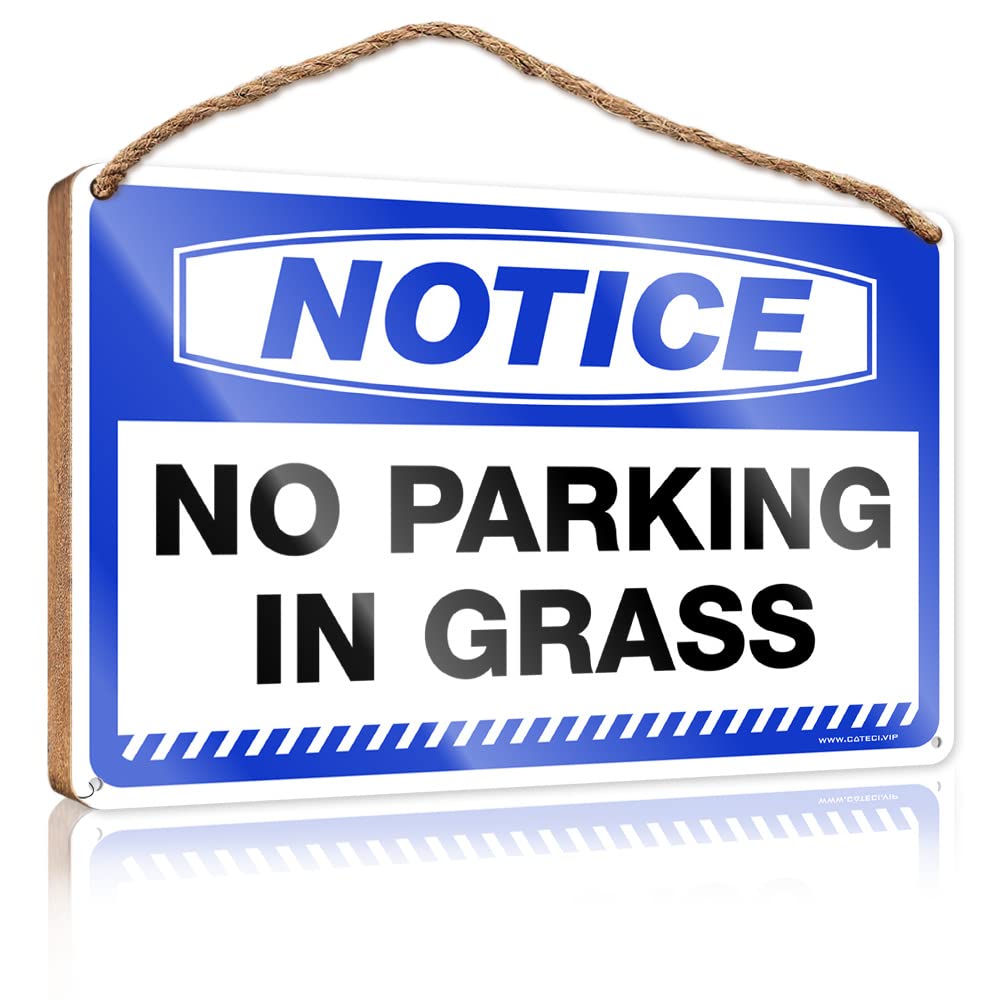 HELIOFORGE Wood Sign Plaque Notice No Parking In Grass Wooden Sign(15X28CM)