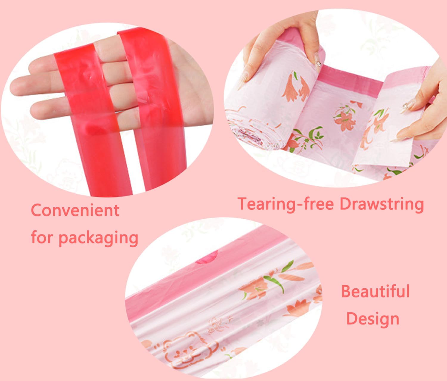 4 Gallon Small Trash Bags 312pcs Tearing-Free Drawstring for Bathroom Office Home Bedroom Trash Can with Pink Lily Printed Garbage Basket Bags
