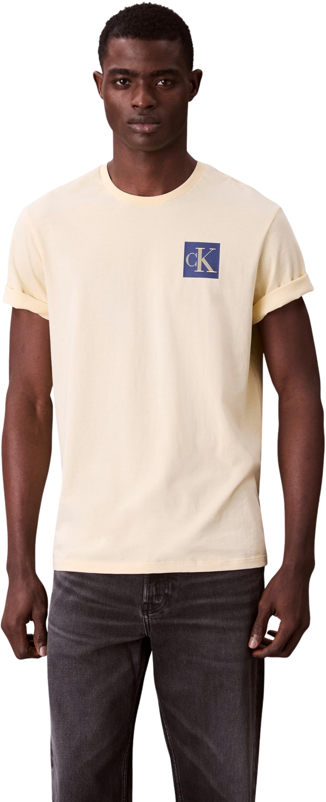 Calvin Klein Men's Yellow (Sunlight) Short Sleeve Gradient Monogram Logo Cotton T-Shirt, Xxl