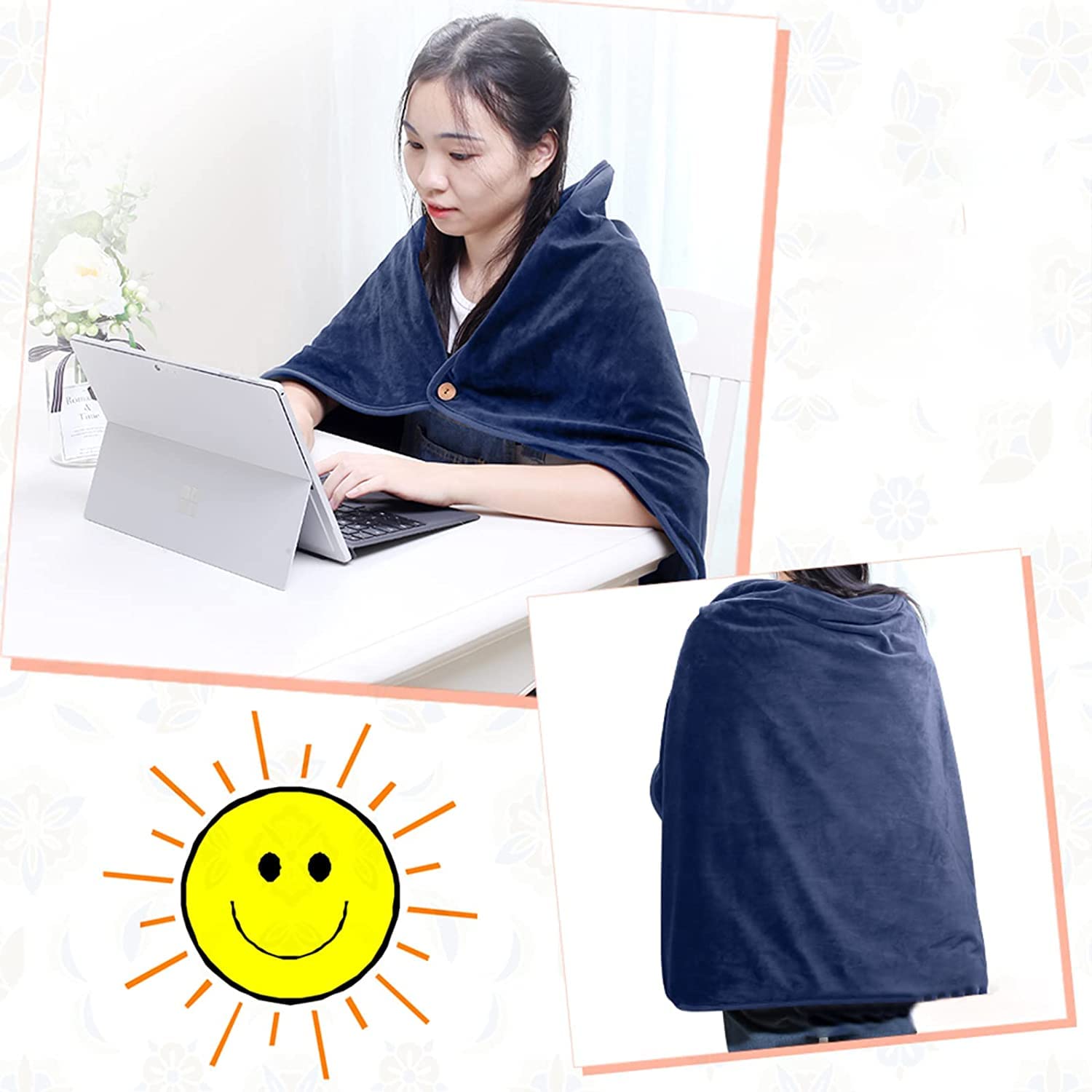 Manta térmica por USB, manta térmica eléctrica, manta de franela lavable, manta térmica eléctrica, chal para coche, oficina, hogar, camping, viajes