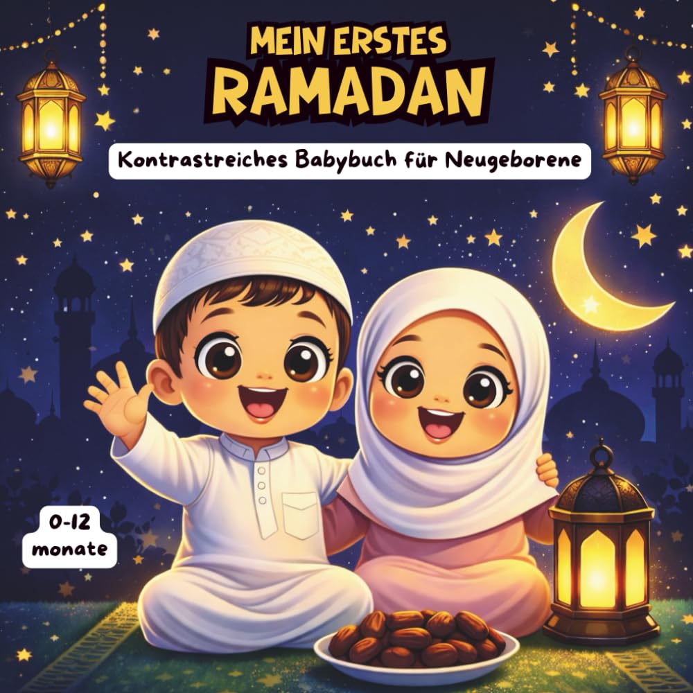Mein Erstes Ramadan Kontrastreiches Babybuch für Neugeborene 0-12 Monate: Schlichte Schwarz-Weiß-Bilder mit islamischen Motiven, ein perfektes Geschenk für Babys ab der Geburt