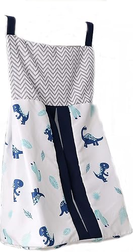 Miniatura 7 de Juego de ropa de cama de cuna de dinosaurio azul T-Rex con temática de dinosaurio para bebé, juego de ropa de cama + sábana bajera + falda + cenefa