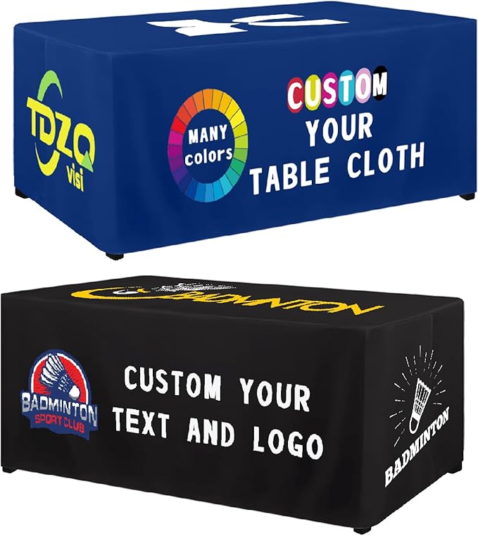 Customized Table Cloth with Logo 4FT 5FT 6 FT 8 FT Table for Business Tradeshow Events Birthday Wedding Anniversary Tradeshow Custom Table Cloth Personalized TableCloth with Logo (8 FT Open Back)