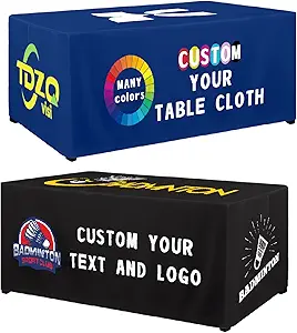 Customized Table Cloth with Logo 4FT 5FT 6 FT 8 FT Table for Business Tradeshow Events Birthday Wedding Anniversary Tradeshow Custom Table Cloth Personalized TableCloth with Logo (8 FT Open Back)