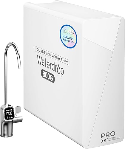 Filtro de agua de ósmosis inversa Waterdrop X8-PRO, certificado NSFANSI 42 & 58 y 372, sistema de ósmosis inversa sin tanque 800 GPD, sistema de