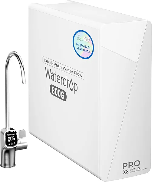 [ Dual Flow] Waterdrop X8-PRO Reverse Osmosis Water Filter, NSF/ANSI 42&58&372 Certified, 800 GPD Tankless Reverse Osmosis System, 9-Stage RO Water Filtration System, Smart Faucet, BPA Free 