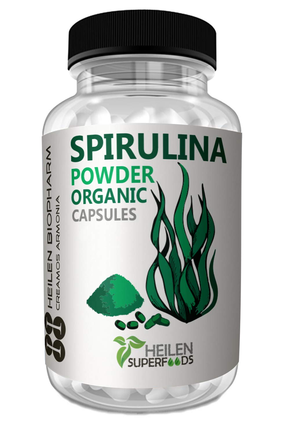 HEILEN BIOPHARMSpirulina Capsules For Immunity Improvement - 500 mg x 180 Capsules Per Bottle Pack of 1