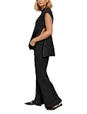 Lviefent Womens 2 Piece Outfits Sweater Set Sleeveless Side Slit Pullover Top Knit Wide Leg Pants Lounge Matching Sets (Black-S)