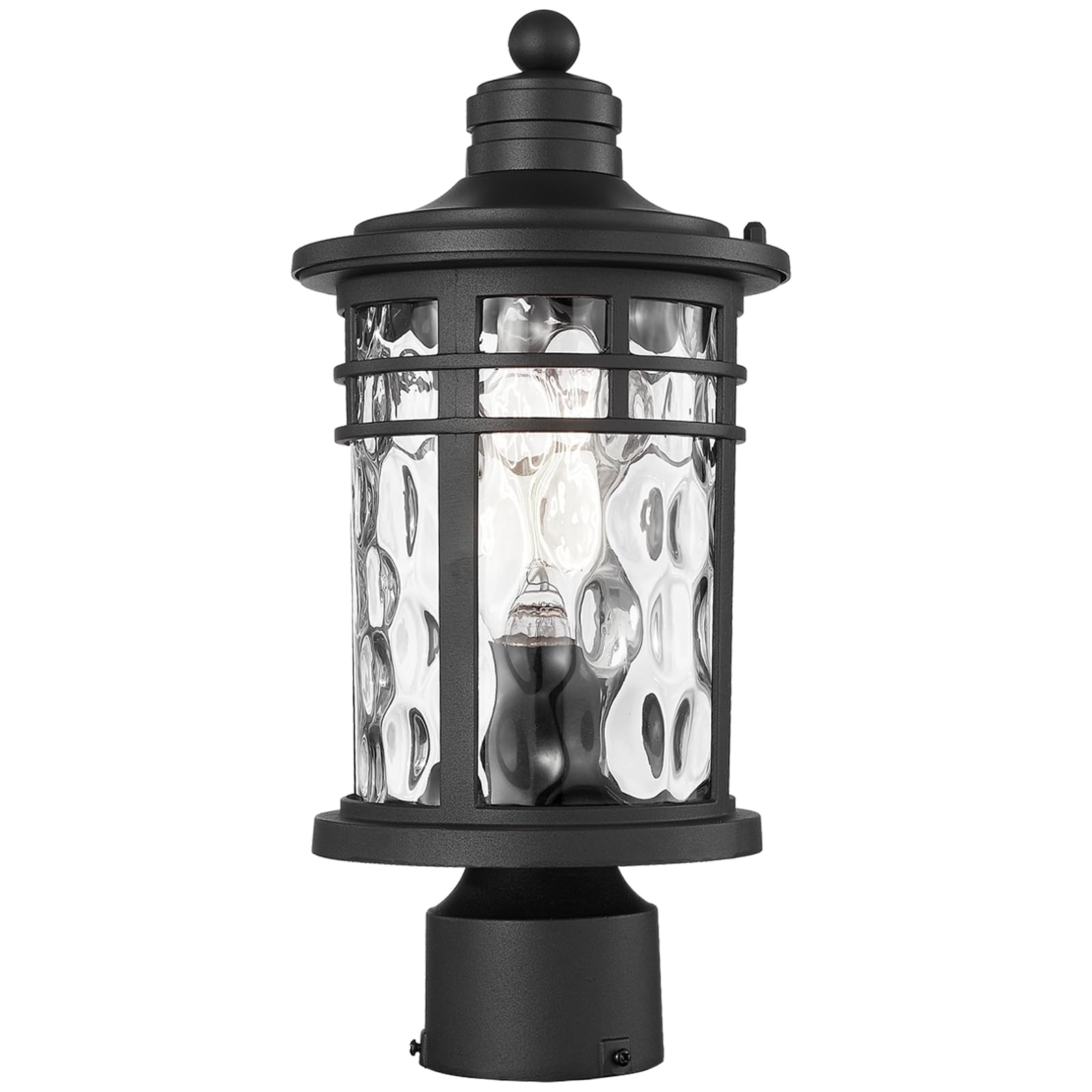 Outdoor Post Lighting Fixtures Pole Lantern Waterproof Aluminum Housing with Water Ripple Glass 16.5 Inch Height Large Size Pillar Light Outdoor for Garden Patio Pathway E26 Socket