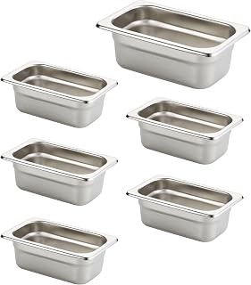 HECMAC 6 Pack Anti-Jam Hotel Pans, 1/9 Size 2-1/2 Inch Deep, Commercial Stainless Steel Chafing Steam Table Pan, Catering Storage Metal Food Pan