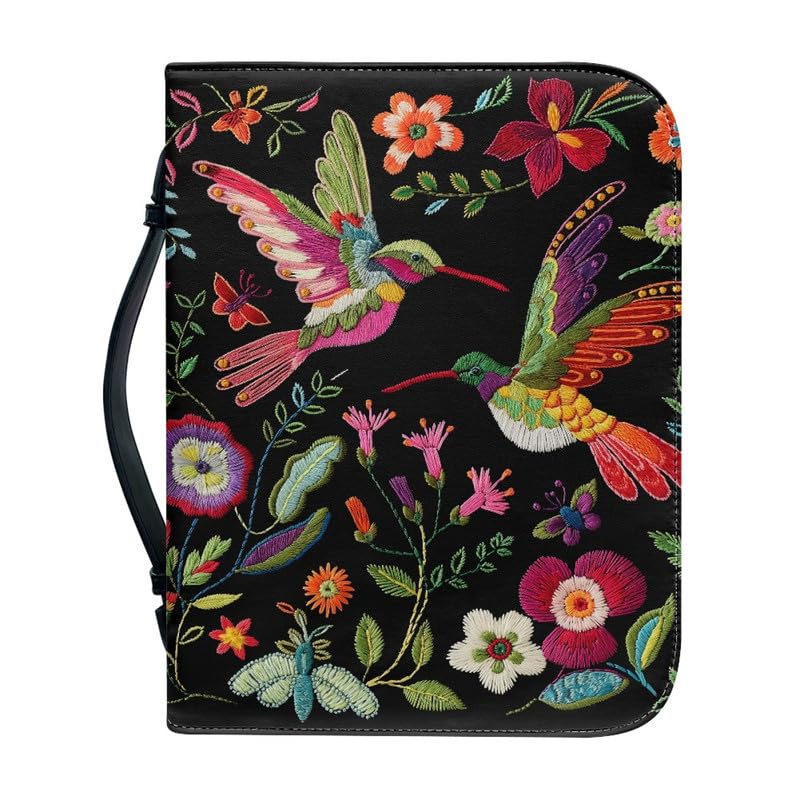 Kuiaobaty Colorful Hummingbird PU Leather Carrying Book Case Bible Protective with Handle,Retro Bird Floral Christian Art Gifts for Mother,Father,Wife - Image 3