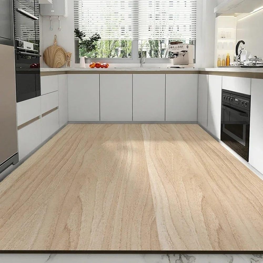 Tapis de sol en PVC imperméable imitation bois pour cuisine et restaurant