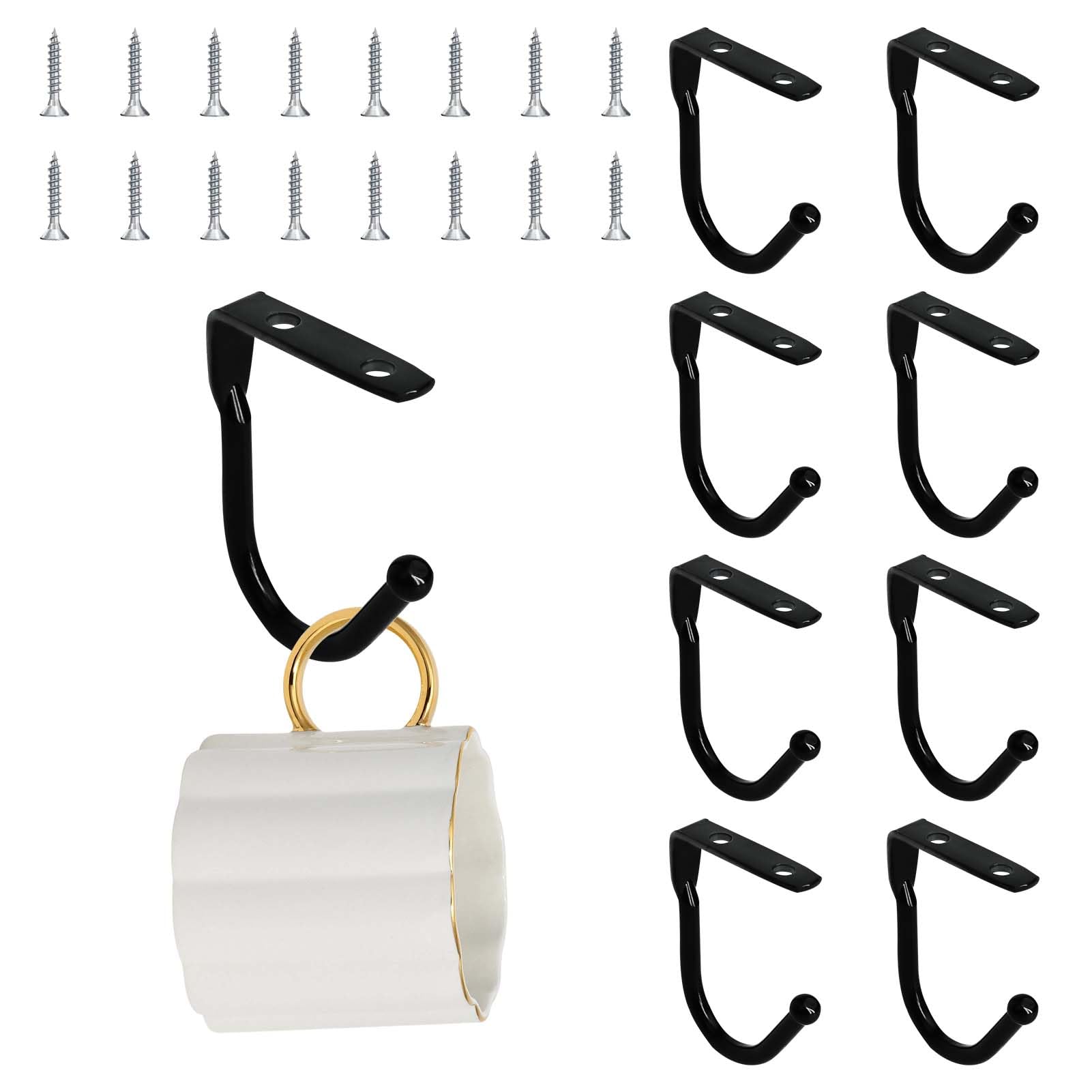 Solbrezeni Black Cup Hooks, 8 Pcs Mug Hooks Under Shelf, Cup Hooks For Under Cupboard, With 16 Screws, For Kitchen Utensil Storage Drying Pots Pans Coffee Tea Cups