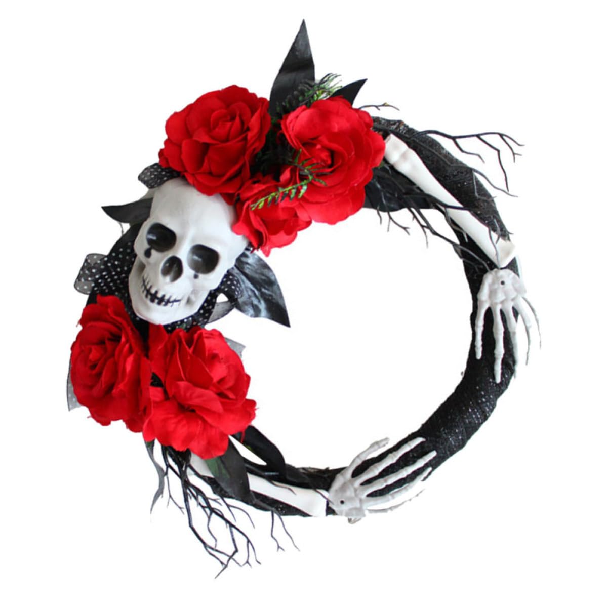 Guirnalda de Halloween de calavera y rosas rojas Zerodeko para decorar la puerta de entrada