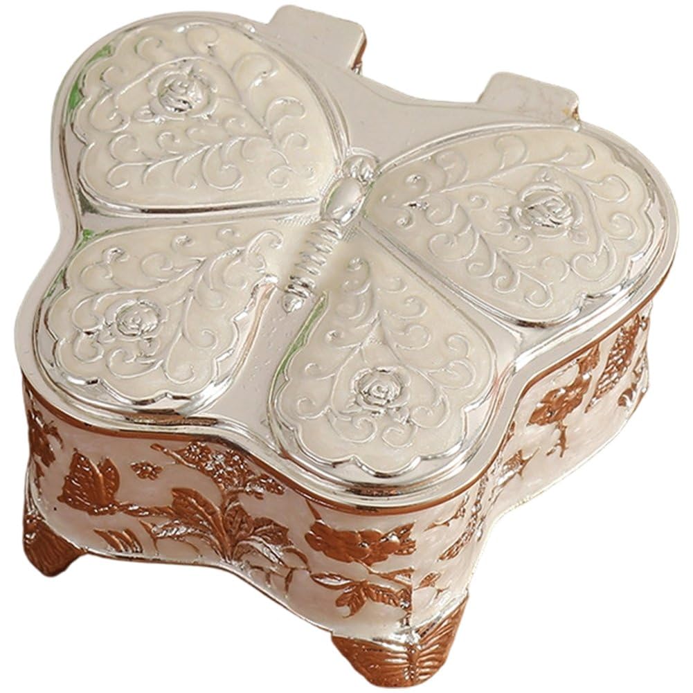 Boîte à bijoux vintage papillon en métal ciselé de style antique