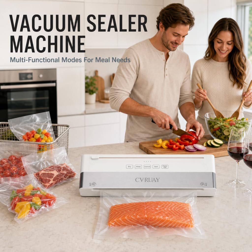 Vacuum Sealer Machine, Full Automatic Food Sealer with Cutter for Freshness Storage, 4-in-1 Functions Food Vacuum Sealers Machine with Pre-cut Bags, Air Hose for Home Kitchen Use