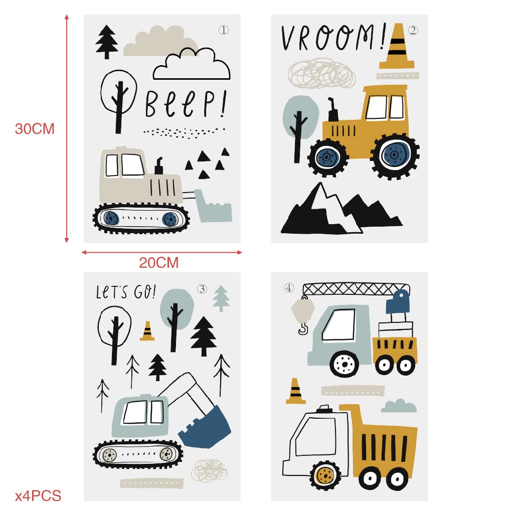 37 Pièces Stickers Muraux Enfants, Decoration Chambre Bebe Garcon, Autocollant Mural Enfant, Déco Chambre Stickers Voiture,tracteur,Cars,Grue,Bulldozer, Excavatrice,Camion(Tapez C)