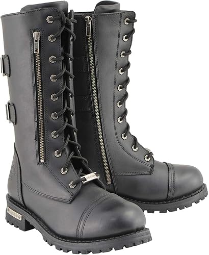 Milwaukee Leather MBM9069 Botas altas de cuero con cordones para hombre, con hebillas y bolsillo de almacenamiento con cremallera, 13