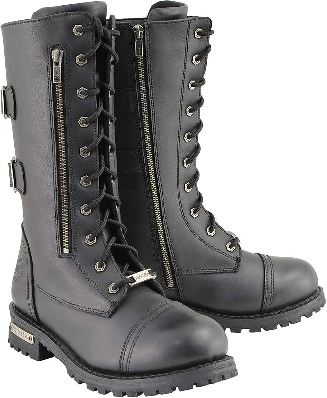 Milwaukee Leather Men’s 13-Inch-Tall Tactical Black Lace-Up Leather Boots Zipper w/Storage Pocket MBM9069-12