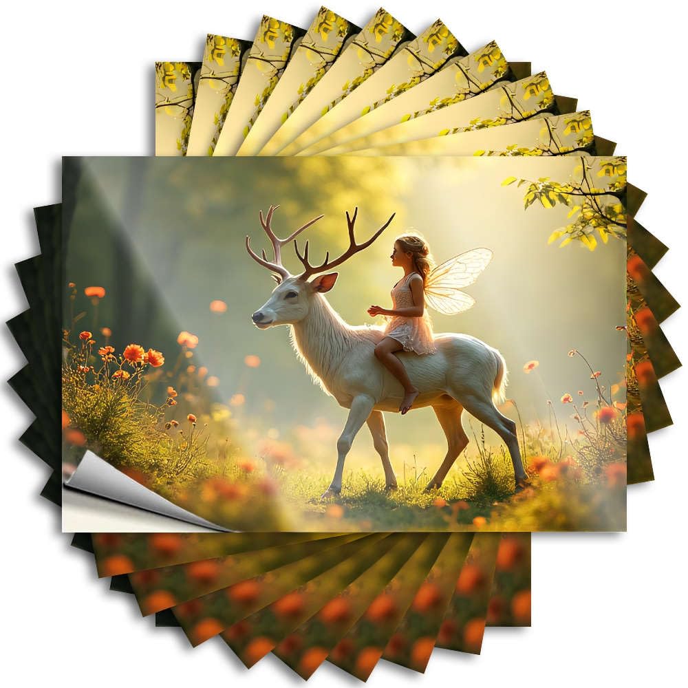 Decals At Home Decor Peel and Stick - A Fairy Rides A Majestic Deer Through A Sunlit Meadow. Bottle Aesthetic Waterproof Vinyl for Interesting(12X18CM)