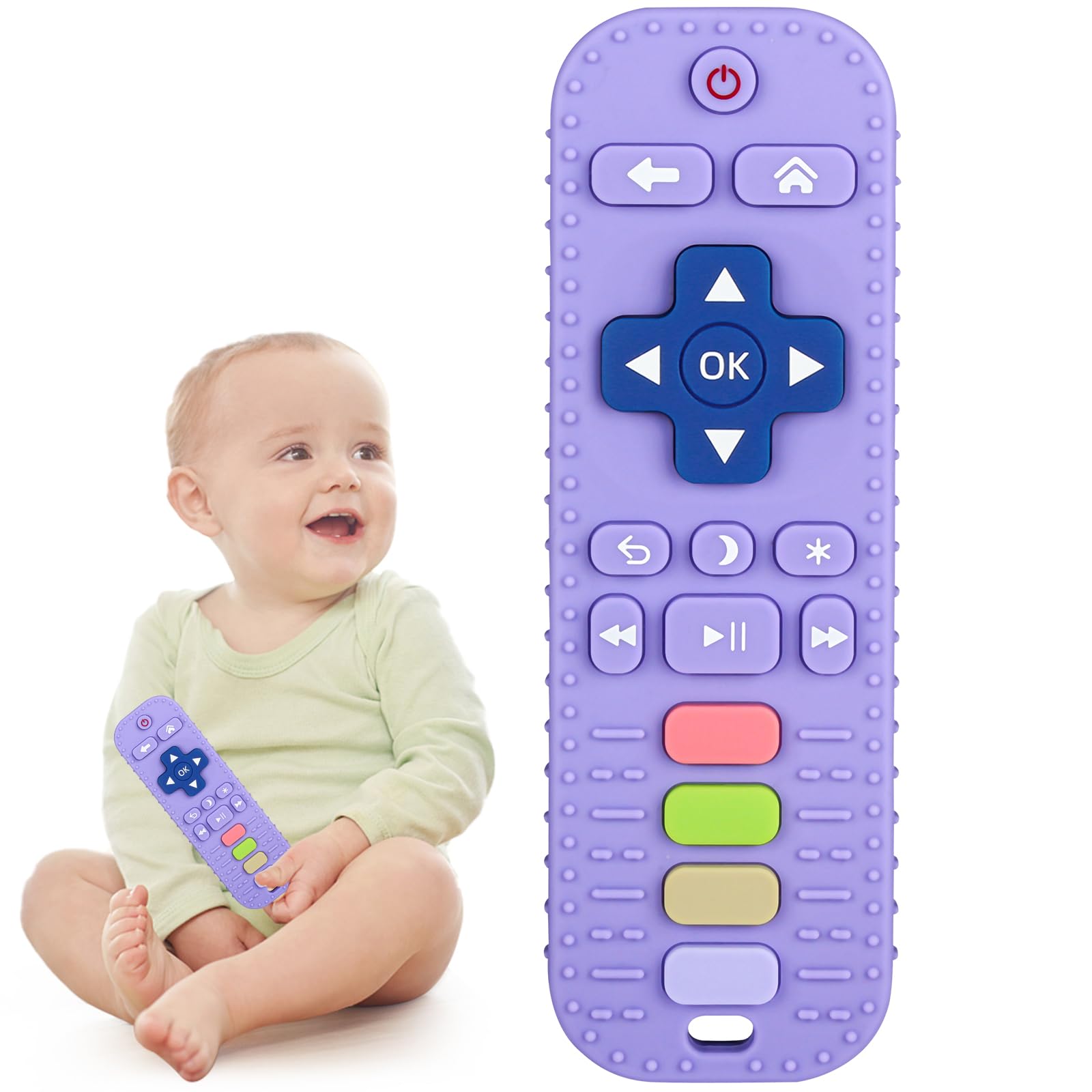 WUJUN Baby Teether Toy Chew Toy for Babies 3-24 Months TV Remote Control Shape Teething Relief Baby Toys for Infants (Purple)